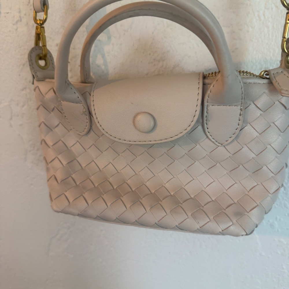 Expressions NYC Woven Vegan Leather Mini Crossbody Bag Cream Off-White Gold Tone